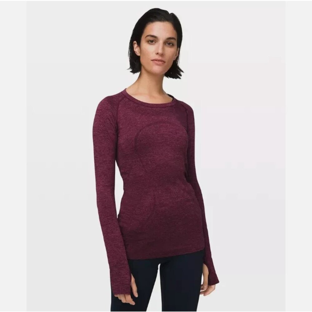 Lululemon Swiftly Tech 2.0 Long Sleeve Shirt Brick Heathered Thumbholes Size 6